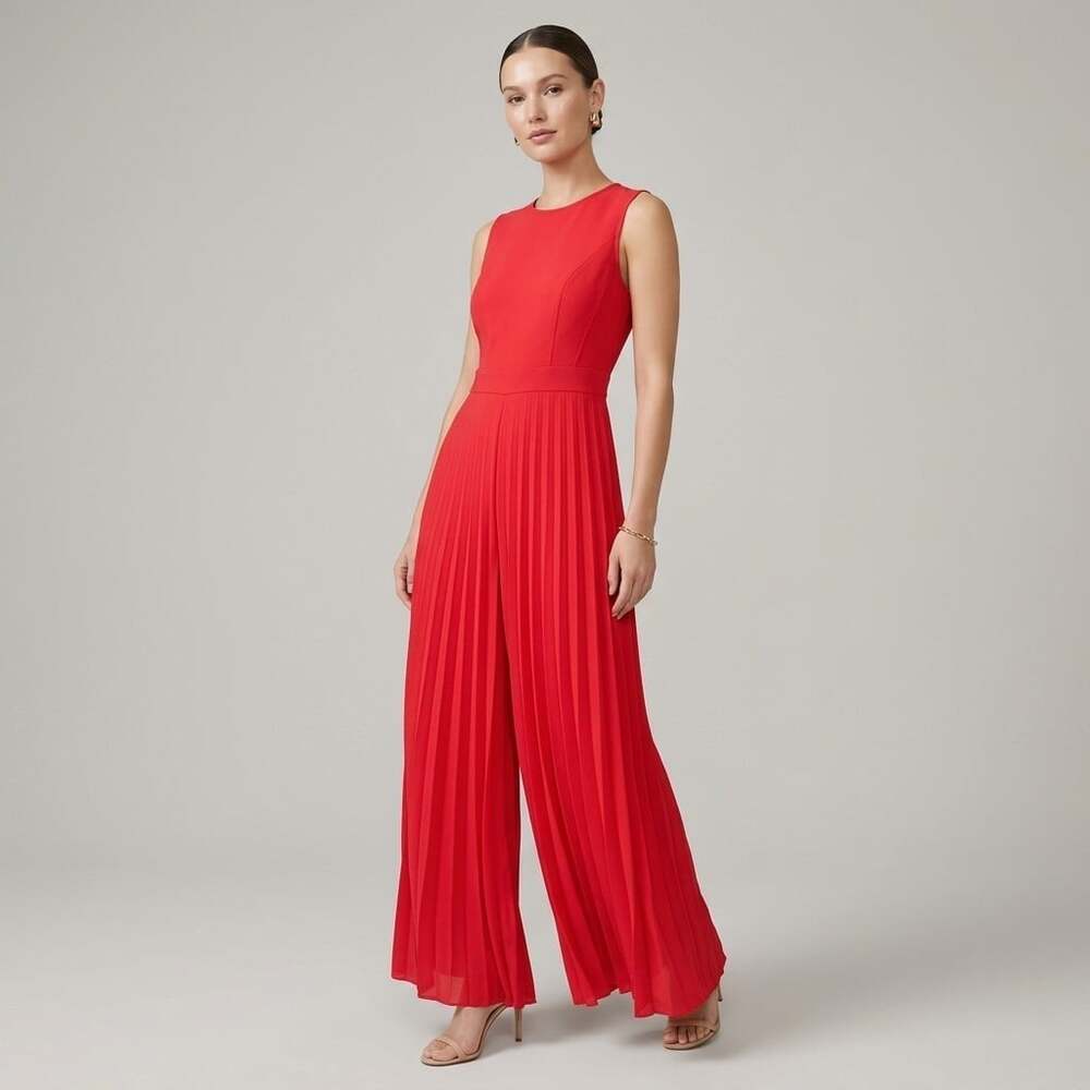 J.Crew Red Pleated Wide Leg Culotte Jumpsuit Sleeveless Size 4 Holiday Party